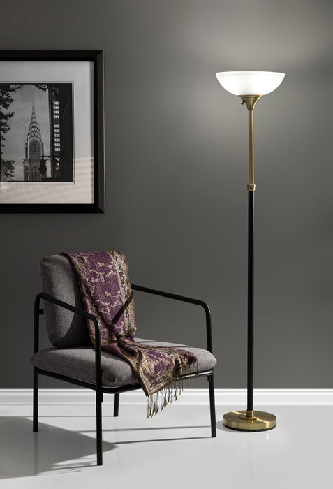 Adesso Black And Antique Brass Bergen 300W Torchiere-Frosted Glass Bowl Shade And 72 Inch Clear Cord And Low/High/Off Rotary Switch (4208-21)