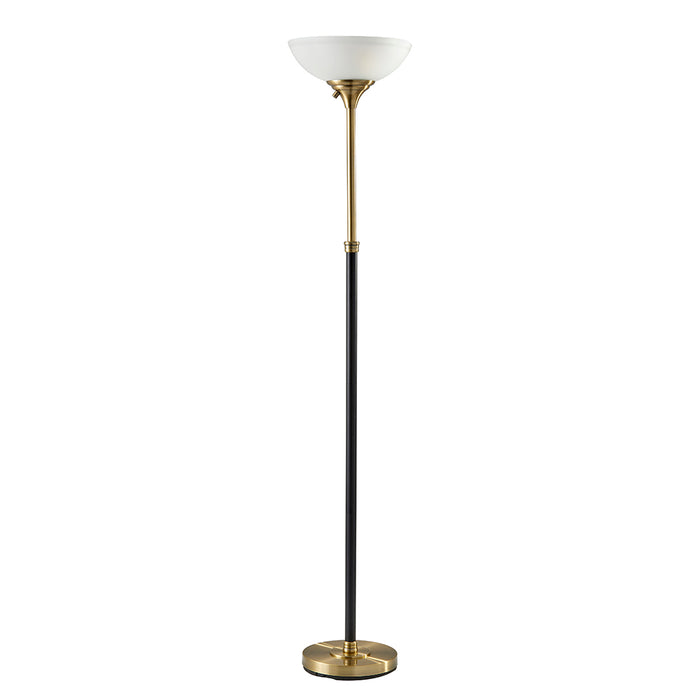 Adesso Black And Antique Brass Bergen 300W Torchiere-Frosted Glass Bowl Shade And 72 Inch Clear Cord And Low/High/Off Rotary Switch (4208-21)