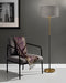 Adesso Black And Antique Brass Bergen Floor Lamp-Gray Textured Fabric Drum Shade And 60 Inch Clear Cord And 3-Way Rotary Switch On Socket (4207-21)