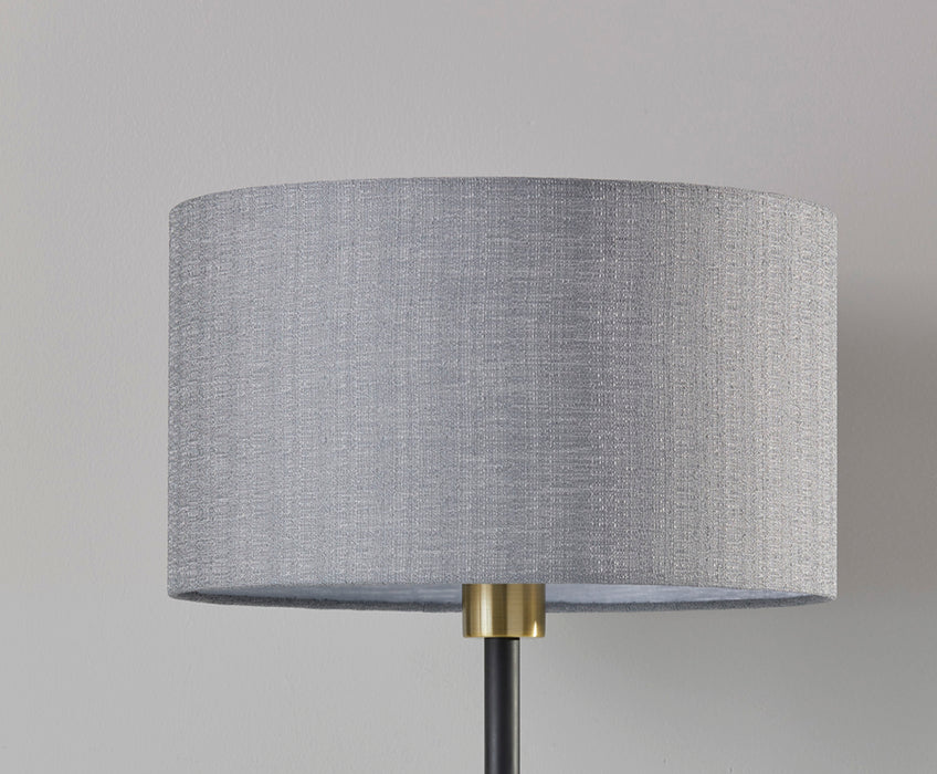 Adesso Black And Antique Brass Bergen Table Lamp-Gray Textured Fabric Drum Shade And 60 Inch Clear Cord And 3-Way Rotary Switch On Socket (4206-21)