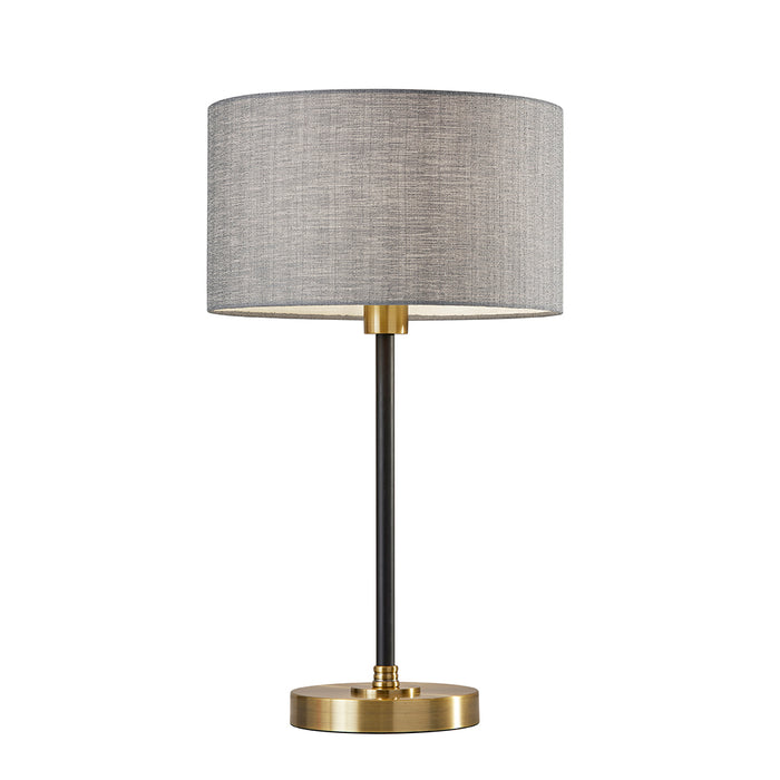 Adesso Black And Antique Brass Bergen Table Lamp-Gray Textured Fabric Drum Shade And 60 Inch Clear Cord And 3-Way Rotary Switch On Socket (4206-21)