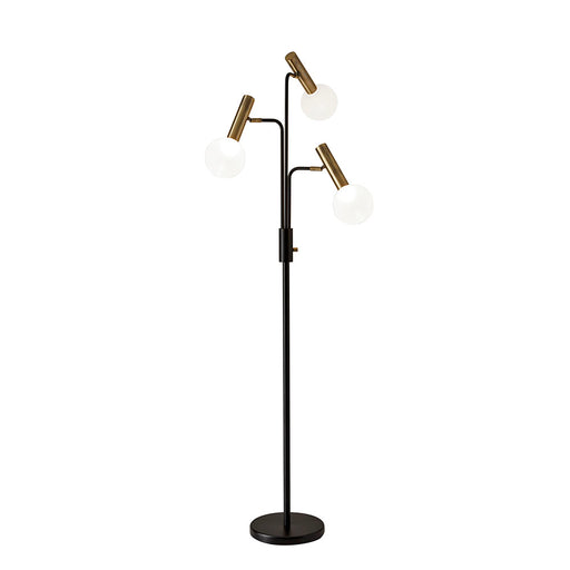 Adesso Black And Antique Brass Sinclair LED 3-Arm Floor Lamp-Frosted Glass Globe Shade-70 Inch Black Fabric Cord-Rotary Dimmer Switch On Pole (3765-01)