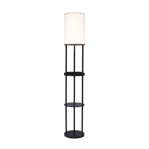 Adesso Black Charging Station Shelf Floor Lamp-White Linen Tall Drum Shade And 76 Inch Black Cord And On/Off Pull Chain Switch (3116-01)