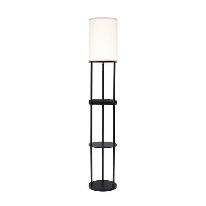 Adesso Black Charging Station Shelf Floor Lamp-White Linen Tall Drum Shade And 76 Inch Black Cord And On/Off Pull Chain Switch (3116-01)