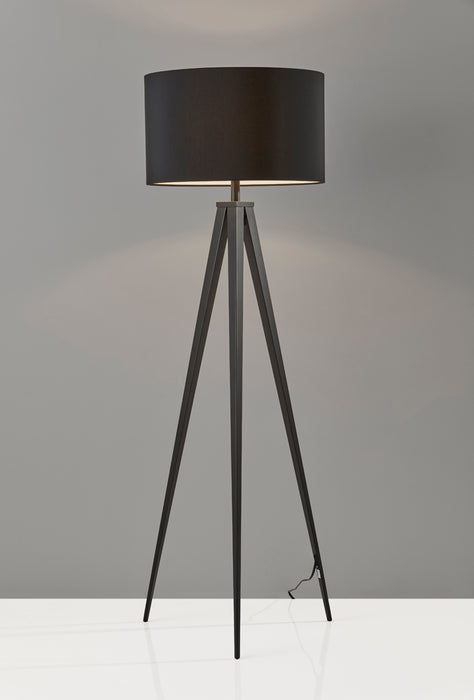 Adesso Black Director Floor Lamp-Black Fabric Drum Shade And 72 Inch Black Cord And 3-Way Rotary Socket Switch (6424-01)