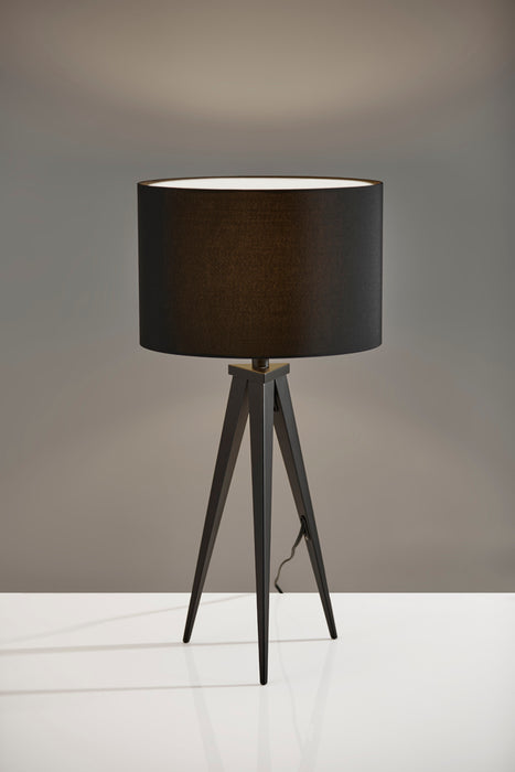 Adesso Black Director Table Lamp-Black Fabric Drum Shade And 63 Inch Black Cord And 3-Way Rotary Socket Switch (6423-01)