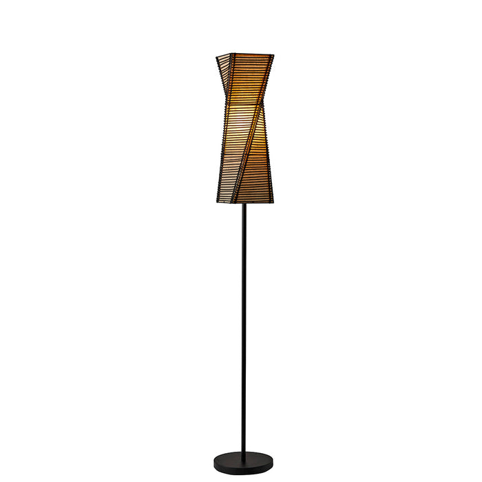 Adesso Black Metal Stix Floor Lamp-Twisting Black Cane Sticks Lined-Beige Paper Twisted Square Shade-60 Inch Black Cord-Foot Step Switch (4047-01)
