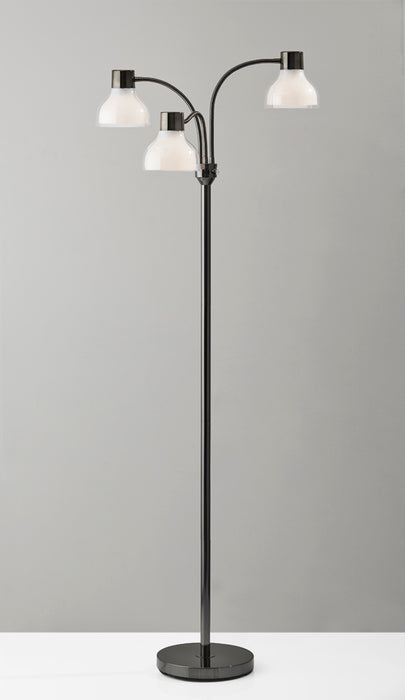 Adesso Black Nickel Presley 3-Arm Floor Lamp-Clear Plastic Outer-Frosted Inner Bell Shade-60 Inch Clear Cord-3-Way Rotary Switch 1 Light On-2 Lights On-All On-Off (3566-01)