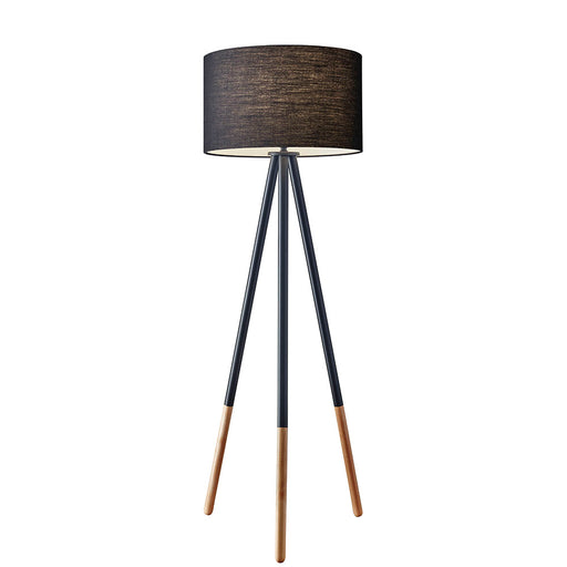Adesso Black Painted Metal-Wood Tips Louise Floor Lamp-Black Fabric Drum Shade And 72 Inch Black Cord And Rotary Socket Switch (6285-01)