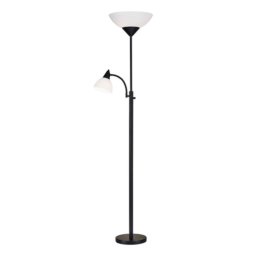 Adesso Black Piedmont 300W Combination Torchiere-White Plastic Bowl Shade-60 Inch Black Cord-4-Way Switch On Pole Uplight On-Reading Light On-Both Lights On-All Off (7202-01)