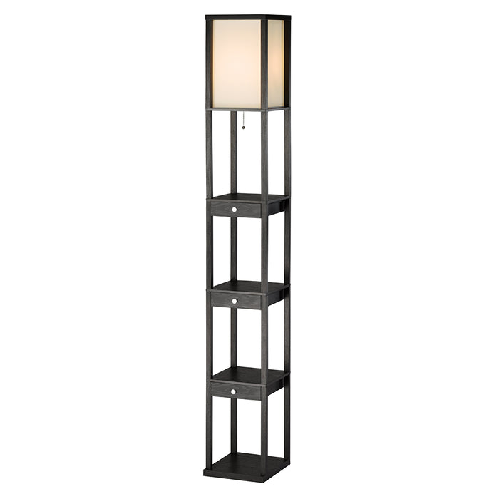 Adesso Black PVC Veneer On MDF Murray Three Drawer Shelf Lamp-Off-White Square Shade-128 Inch Clear Cord-On/Off Pull Chain Switch (3450-01)