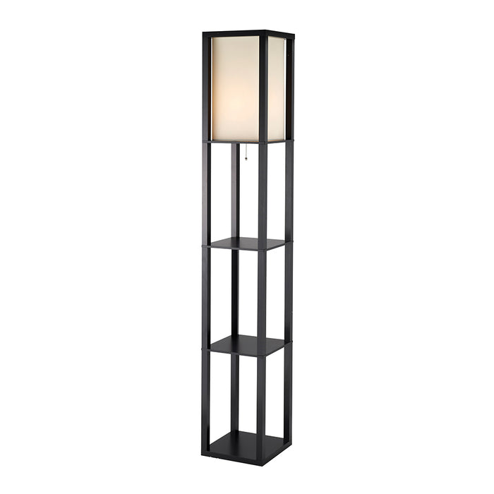 Adesso Black PVC Veneer On MDF Titan Tall Shelf Floor Lamp-Off-White Polyester/Cotton Square Shade-128 Inch Clear Cord-On/Off Pull Chain Switch (3193-01)