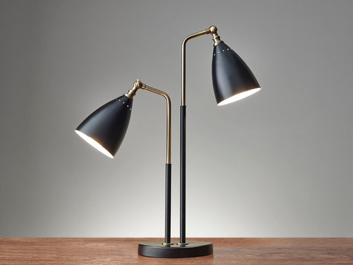 Adesso Black-Antique Brass Chelsea Table Lamp-Black Metal Cone Shade And 60 Inch Clear Cord And On/Off Rotary Switch On Each Shade (3464-01)