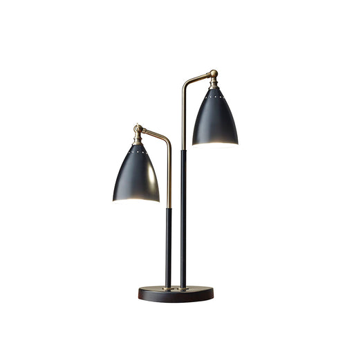 Adesso Black-Antique Brass Chelsea Table Lamp-Black Metal Cone Shade And 60 Inch Clear Cord And On/Off Rotary Switch On Each Shade (3464-01)