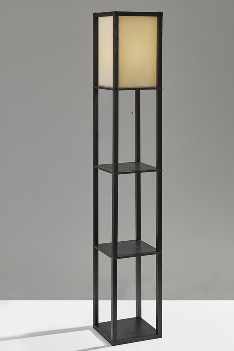 Adesso Black Wood Veneer On MDF Wright Shelf Floor Lamp-Off-White Square Shade And 115 Inch Clear Cord And On/Off Pull Chain Switch (3138-01)