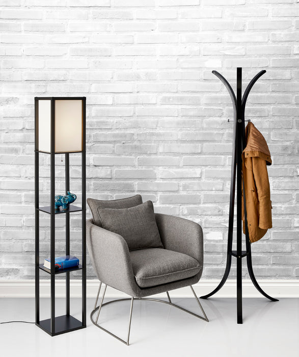 Adesso Black Wood Veneer On MDF Wright Shelf Floor Lamp-Off-White Square Shade And 115 Inch Clear Cord And On/Off Pull Chain Switch (3138-01)