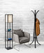 Adesso Black Wood Veneer On MDF Wright Shelf Floor Lamp-Off-White Square Shade And 115 Inch Clear Cord And On/Off Pull Chain Switch (3138-01)