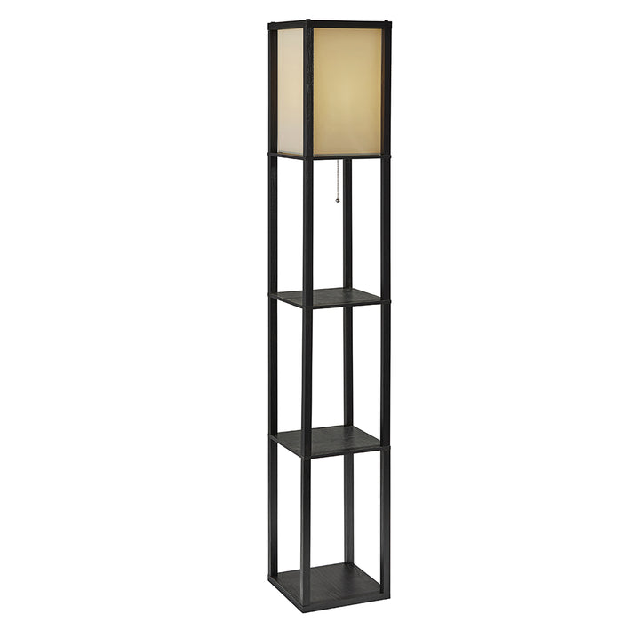 Adesso Black Wood Veneer On MDF Wright Shelf Floor Lamp-Off-White Square Shade And 115 Inch Clear Cord And On/Off Pull Chain Switch (3138-01)