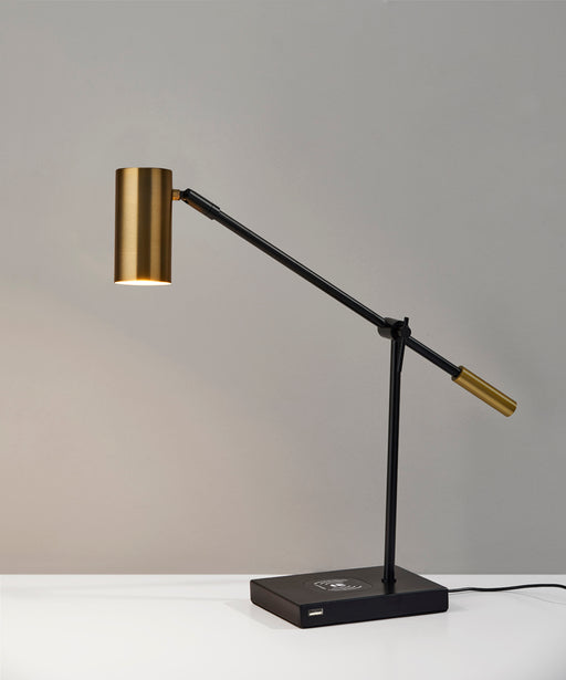 Adesso Black/Antique Brass Collette Adesso Charge LED Desk Lamp-Antique Brass Cylinder Shade-60 Inch Black Cord-On/Off Touch Switch (4217-01)