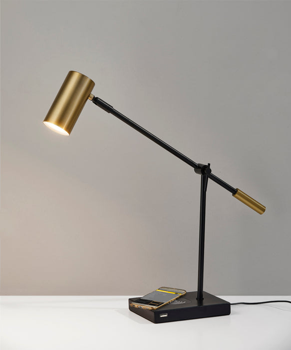 Adesso Black/Antique Brass Collette Adesso Charge LED Desk Lamp-Antique Brass Cylinder Shade-60 Inch Black Cord-On/Off Touch Switch (4217-01)