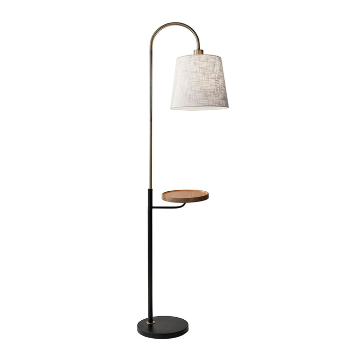Adesso Black/Antique Brass Jeffrey Shelf Floor Lamp-Textured Off-White Linen Drum Shade-59 Inch Black Fabric Covered Cord-3-WaySwitch (3408-21)
