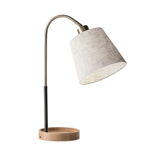 Adesso Black/Antique Brass Jeffrey Table Lamp-Textured Off-White Linen Modified Drum Shade-59 Inch Black Fabric Covered Cord-On/Off Rotary Socket Switch (3407-21)