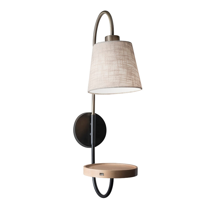 Adesso Black/Antique Brass Jeffrey Wall Lamp-Textured Off-White Linen Modified Drum Shade-59 Inch Black Fabric Covered Cord-On/Off Rotary Socket Switch (3406-21)