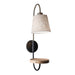 Adesso Black/Antique Brass Jeffrey Wall Lamp-Textured Off-White Linen Modified Drum Shade-59 Inch Black Fabric Covered Cord-On/Off Rotary Socket Switch (3406-21)