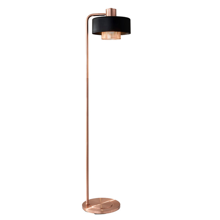 Adesso Black/Brushed Copper Bradbury Floor Lamp-Black Double Drum Shade And 73 Inch Black Cord And 3-Way Rotary Switch (6049-20)