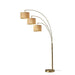 Adesso Bowery 3-Arm Arc Lamp Antique Brass With Natural Woven/Beige Trim Drum Shades (4250-18)