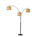Adesso Bowery Arc Lamp Black With Natural Woven/Black Trim Drum Shades (4250-12)