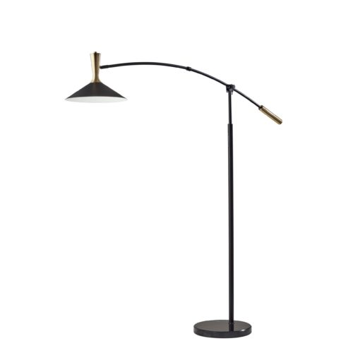 Adesso Bradley LED Arc Lamp With Smart Switch Black With Antique Brass Accents (5185-01)
