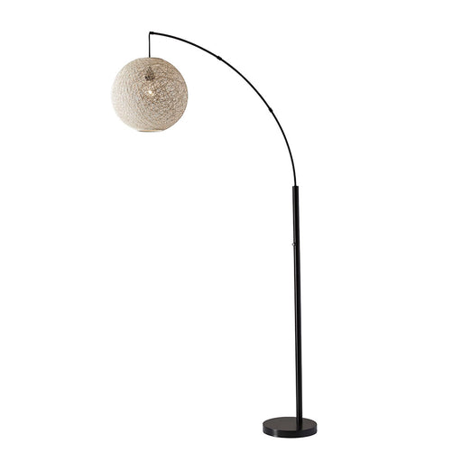 Adesso Bronze Havana Arc Lamp-Cream Rattan Globe Shade And 60 Inch Black Fabric Covered Cord And 3-Way Rotary Switch (4312-12)