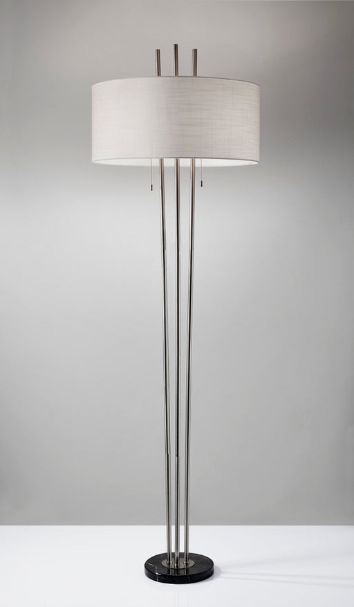Adesso Brushed Steel Anderson Floor Lamp-Textured White Linen Drum Shade And 60 Inch Clear Cord And 2XOn/Off Pull Chain Switch (4073-22)