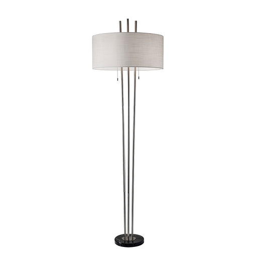 Adesso Brushed Steel Anderson Floor Lamp-Textured White Linen Drum Shade And 60 Inch Clear Cord And 2XOn/Off Pull Chain Switch (4073-22)