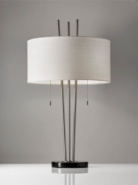 Adesso Brushed Steel Anderson Table Lamp-Textured White Linen Drum Shade And 60 Inch Clear Cord And 2XOn/Off Pull Chain Switch (4072-22)