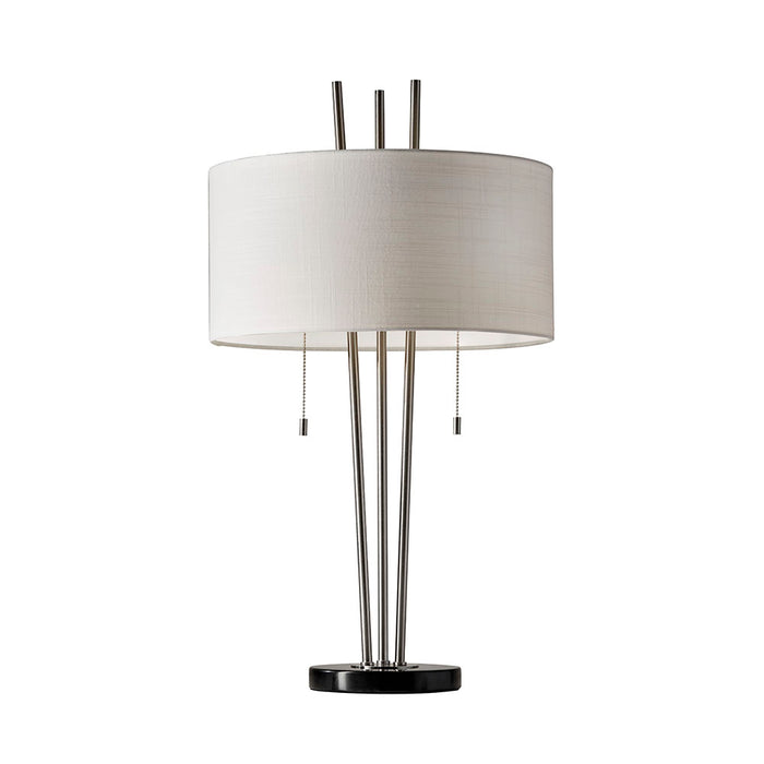 Adesso Brushed Steel Anderson Table Lamp-Textured White Linen Drum Shade And 60 Inch Clear Cord And 2XOn/Off Pull Chain Switch (4072-22)