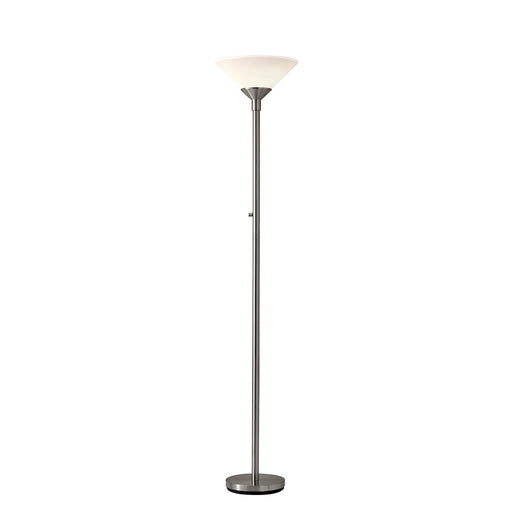 Adesso Brushed Steel Aries 300W Torchiere-White Acrylic Cone Shade And 60 Inch Clear Cord And Low/High/Off Rotary Switch (7500-22)
