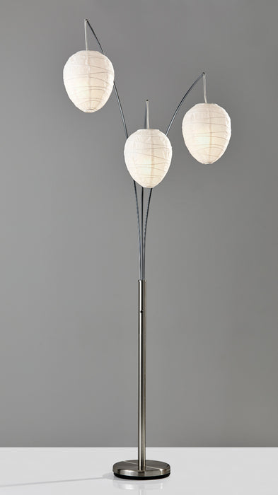 Adesso Brushed Steel Belle Arc Lamp-White Paper Beehive Shaped Spheres Shade And 60 Inch Black Cord And On/Off Rotary Switch On Pole (4108-22)