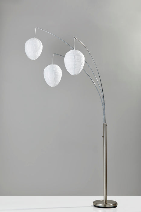 Adesso Brushed Steel Belle Arc Lamp-White Paper Beehive Shaped Spheres Shade And 60 Inch Black Cord And On/Off Rotary Switch On Pole (4108-22)