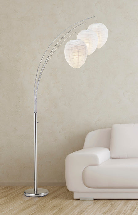 Adesso Brushed Steel Belle Arc Lamp-White Paper Beehive Shaped Spheres Shade And 60 Inch Black Cord And On/Off Rotary Switch On Pole (4108-22)