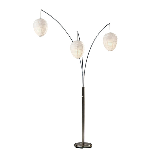 Adesso Brushed Steel Belle Arc Lamp-White Paper Beehive Shaped Spheres Shade And 60 Inch Black Cord And On/Off Rotary Switch On Pole (4108-22)