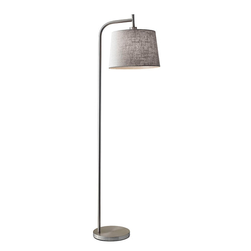 Adesso Brushed Steel Blake Floor Lamp-Coarse Gray Linen Modified Drum Shade And 60 Inch Black Cord And Rotary Socket Switch (4071-22)