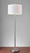 Adesso Brushed Steel Boulevard Floor Lamp-White Silk-Like Fabric Drum Shade And 60 Inch Black Cord And 2 Pull Chain Switch (4067-22)