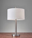 Adesso Brushed Steel Boulevard Table Lamp-White Silk-Like Fabric Drum Shade And 60 Inch Black Cord And 2 Pull Chain Switch (4066-22)