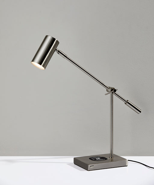 Adesso Brushed Steel Collette Adesso Charge LED Desk Lamp-Brushed Steel Cylinder Shade And 60 Inch Black Cord And On/Off Touch Switch (4217-22)