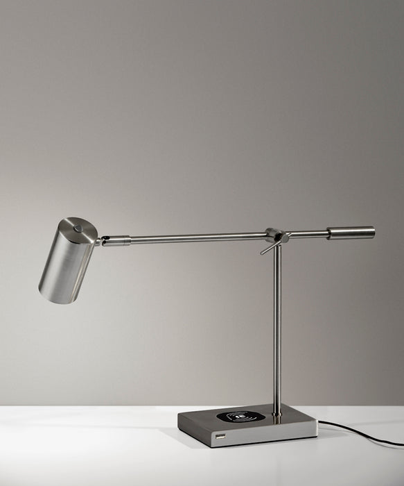 Adesso Brushed Steel Collette Adesso Charge LED Desk Lamp-Brushed Steel Cylinder Shade And 60 Inch Black Cord And On/Off Touch Switch (4217-22)