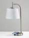 Adesso Brushed Steel Drake Adesso Charge Table Lamp-White Textured Fabric Modified Drum Shade-60 Inch Clear Cord-On/Off Rotary Socket Switch (4069-02)