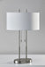 Adesso Brushed Steel Duet Table Lamp-Ivory Silk-Like Fabric Oval Drum Shade And 60 Inch Black Cord And 2 Pull Chain Switch (4015-22)