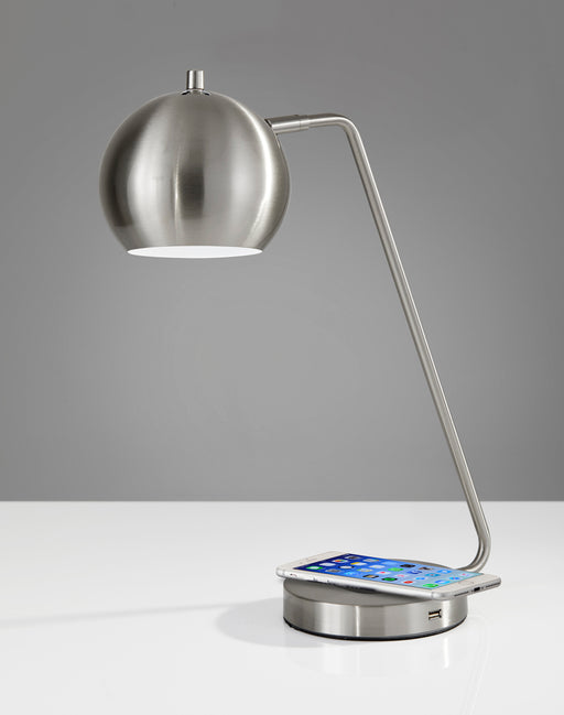 Adesso Brushed Steel Emerson Adesso Charge Desk Lamp-Brushed Steel Globe Shade And 60 Inch Clear Cord And On/Off Rotary Socket Switch (5131-22)